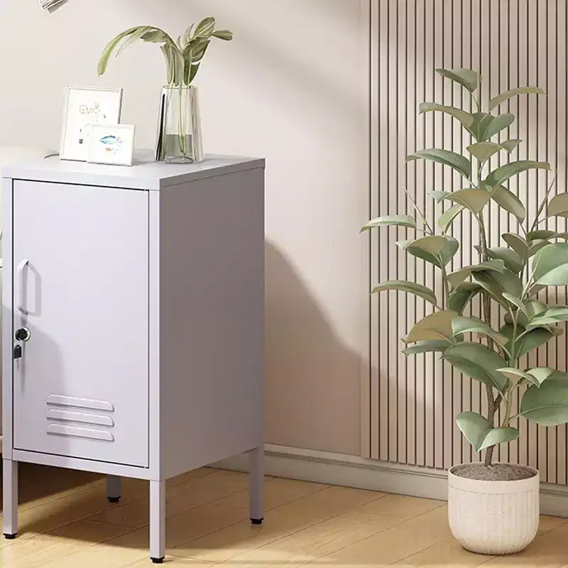 Metal Locker End Table, Modern Minimalist Room Side Table with 2 Adjustable Shelf,Anti-Tilt Design, Multi Storage Cabinet for Living Room Bedroom
