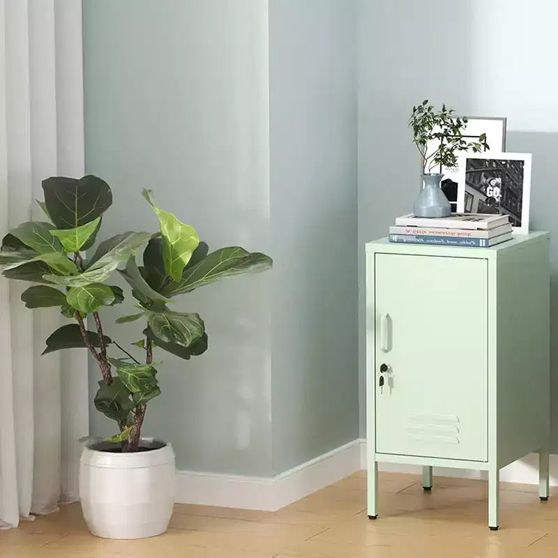 Metal Locker End Table, Modern Minimalist Room Side Table with 2 Adjustable Shelf,Anti-Tilt Design, Multi Storage Cabinet for Living Room Bedroom