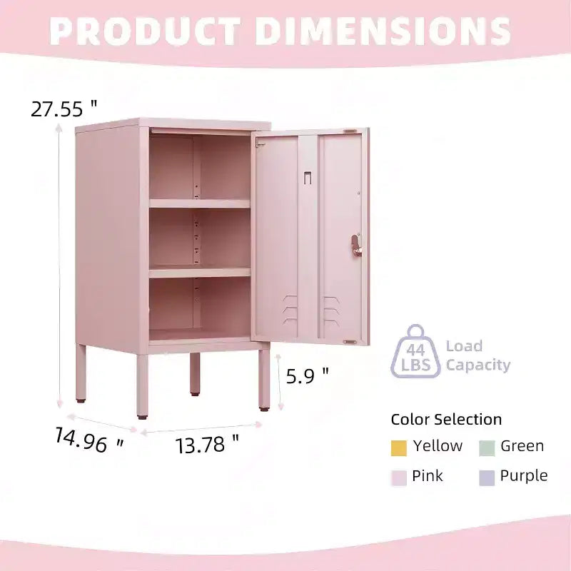 Metal Locker End Table, Modern Minimalist Room Side Table with 2 Adjustable Shelf,Anti-Tilt Design, Multi Storage Cabinet for Living Room Bedroom