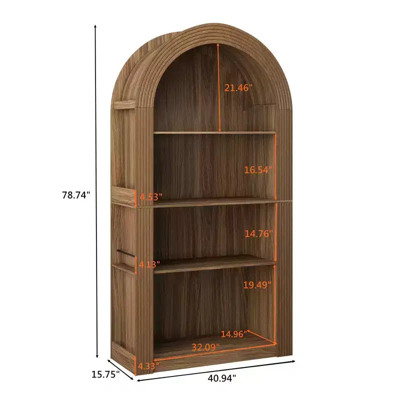 Okak Mid Century 4 Tier Tall Arched Bookshelf Cabinet,Wooden Display Bookcase Open Storage Rack for Office,Living Room