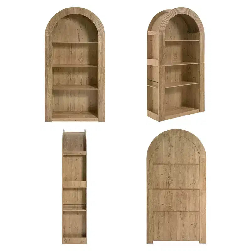 Okak Mid Century 4 Tier Tall Arched Bookshelf Cabinet,Wooden Display Bookcase Open Storage Rack for Office,Living Room