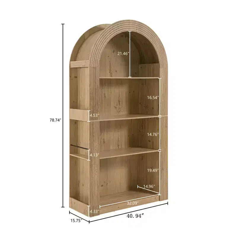 Okak Mid Century 4 Tier Tall Arched Bookshelf Cabinet,Wooden Display Bookcase Open Storage Rack for Office,Living Room