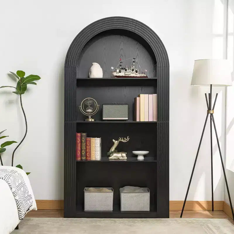 Okak Mid Century 4 Tier Tall Arched Bookshelf Cabinet,Wooden Display Bookcase Open Storage Rack for Office,Living Room