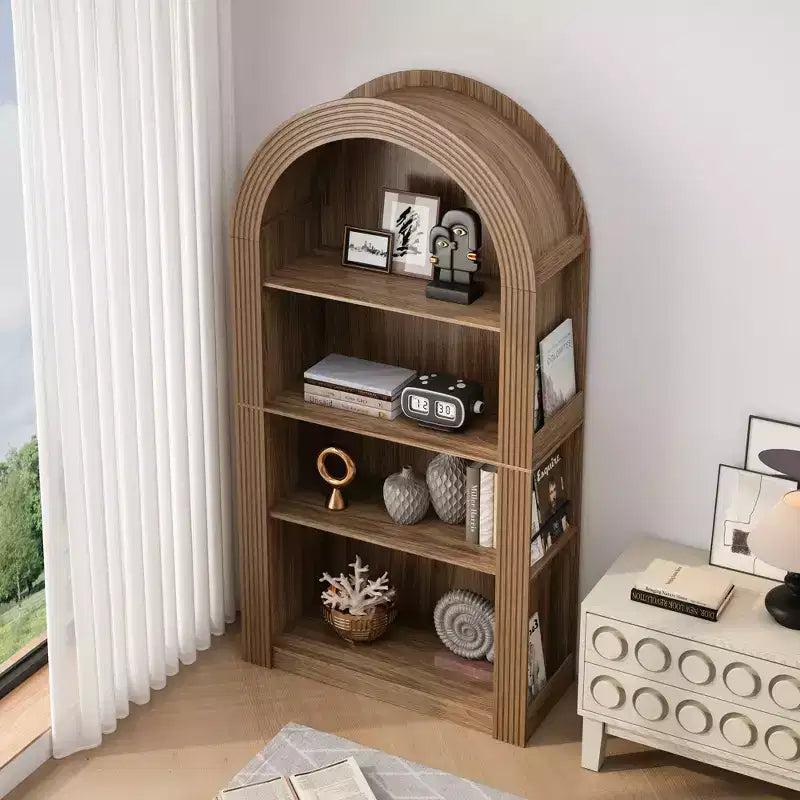 Okak Mid Century 4 Tier Tall Arched Bookshelf Cabinet,Wooden Display Bookcase Open Storage Rack for Office,Living Room