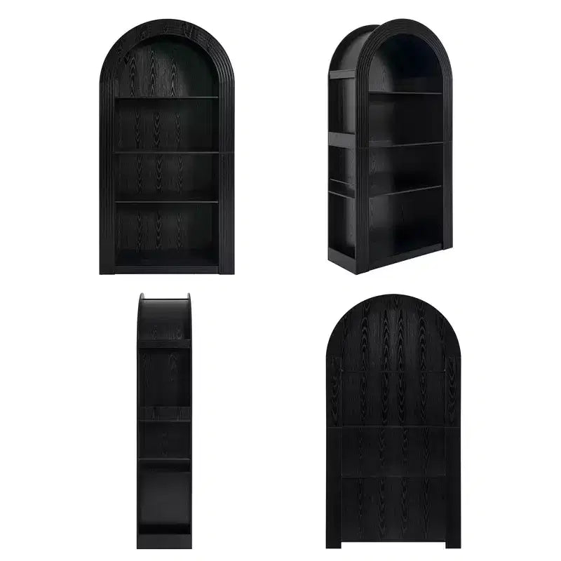Okak Mid Century 4 Tier Tall Arched Bookshelf Cabinet,Wooden Display Bookcase Open Storage Rack for Office,Living Room