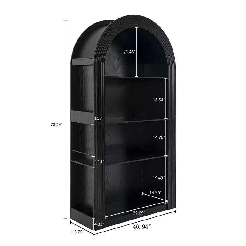 Okak Mid Century 4 Tier Tall Arched Bookshelf Cabinet,Wooden Display Bookcase Open Storage Rack for Office,Living Room