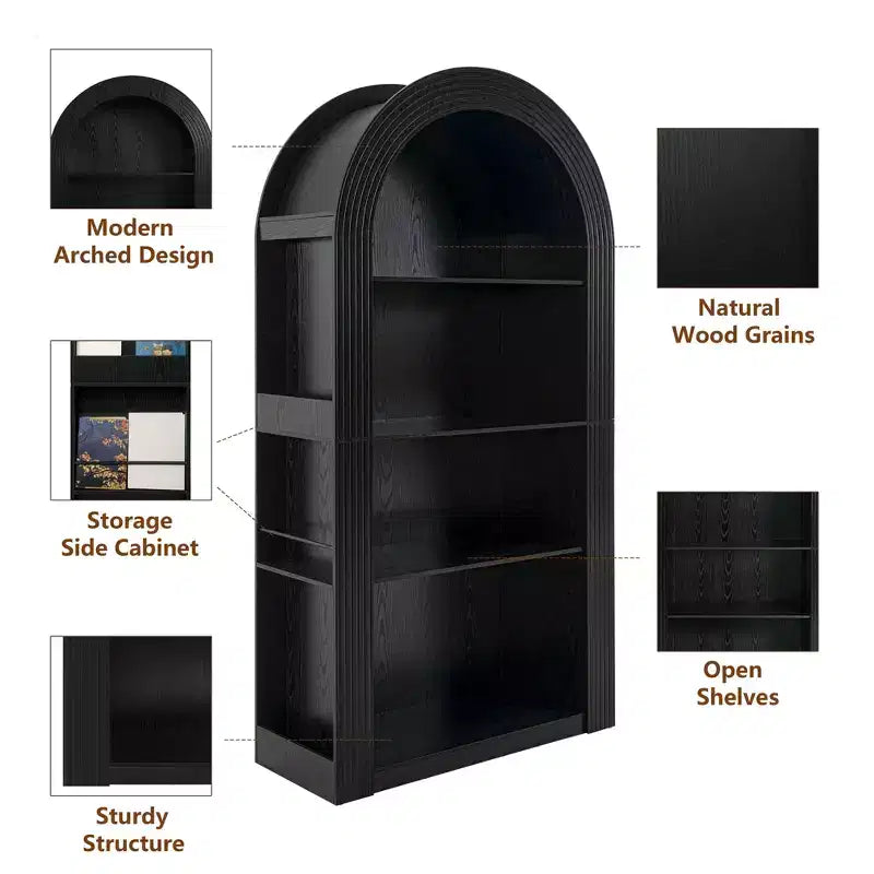 Okak Mid Century 4 Tier Tall Arched Bookshelf Cabinet,Wooden Display Bookcase Open Storage Rack for Office,Living Room