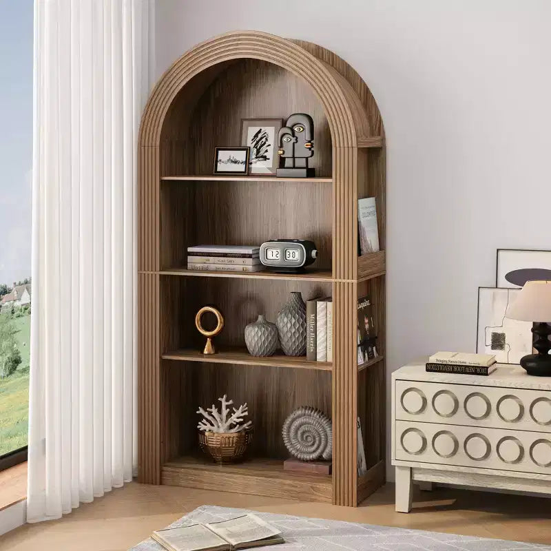 Okak Mid Century 4 Tier Tall Arched Bookshelf Cabinet,Wooden Display Bookcase Open Storage Rack for Office,Living Room