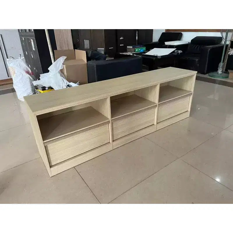 Black 3-Drawer TV Cabinet - MDF Construction & Wooden Handles, Home Storage Console