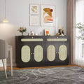 60'' Rattan Sideboard Cabinet with 2 Drawers and 4 Rattan Doors, Buffet Cabinet with Adjustable Shelves for Dining Room, Living Room and EntryWay