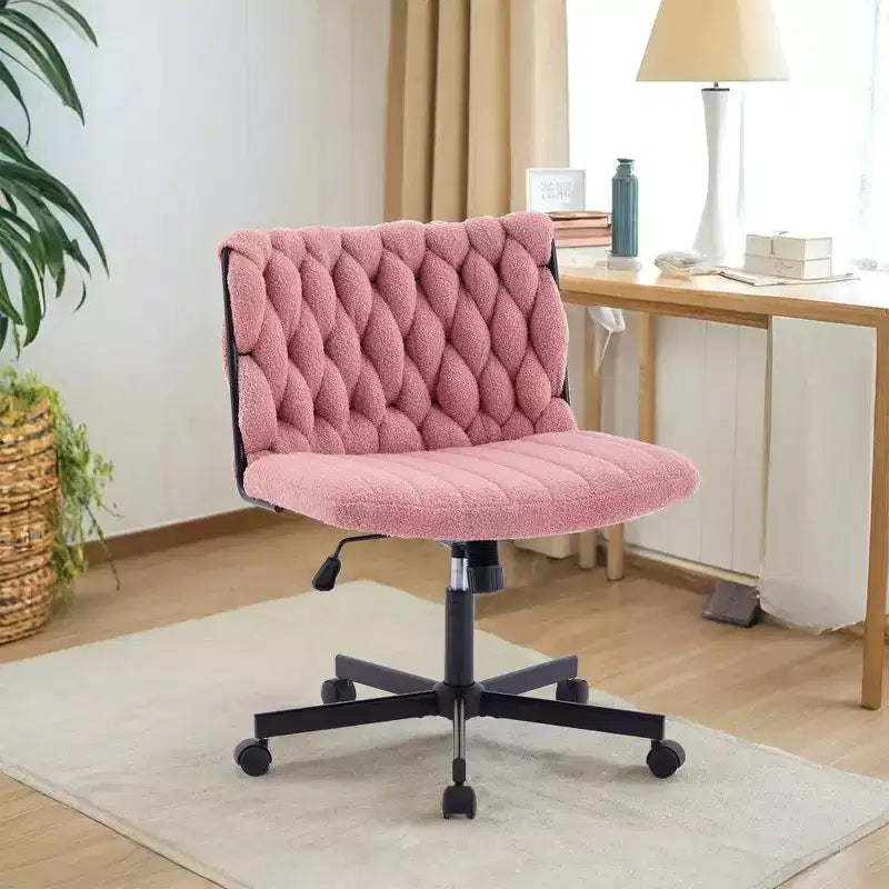 Wide Desk Chair, Criss Cross Chair with Rocking Function & Adjustable Height, Comfy Swivel Armless Chair