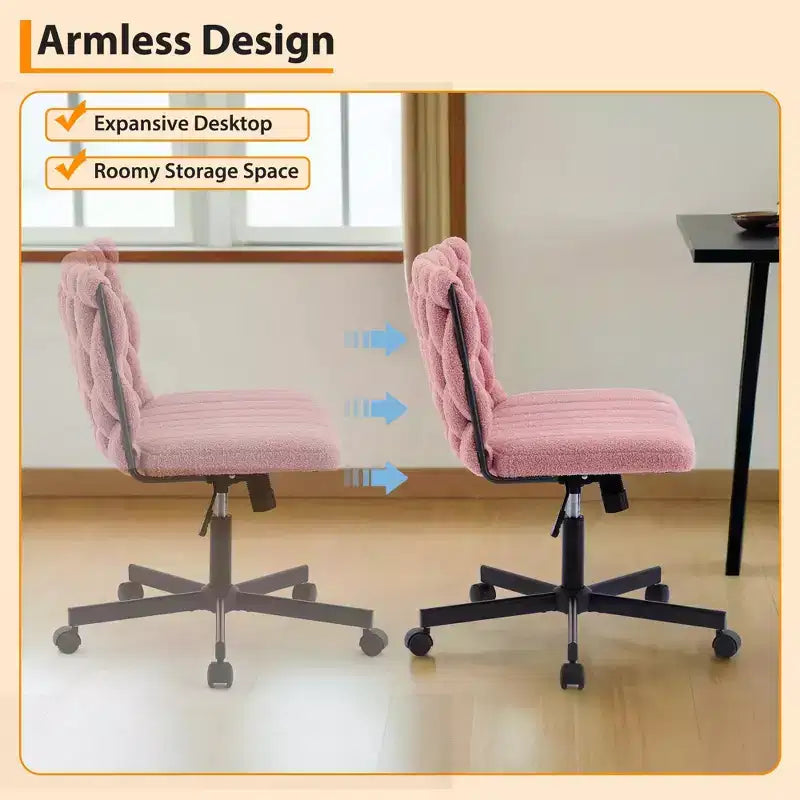 Wide Desk Chair, Criss Cross Chair with Rocking Function & Adjustable Height, Comfy Swivel Armless Chair