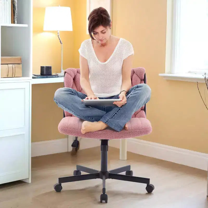 Wide Desk Chair, Criss Cross Chair with Rocking Function & Adjustable Height, Comfy Swivel Armless Chair