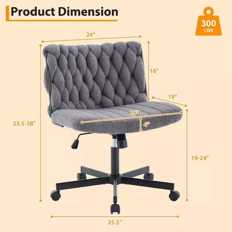 Wide Desk Chair, Criss Cross Chair with Rocking Function & Adjustable Height, Comfy Swivel Armless Chair