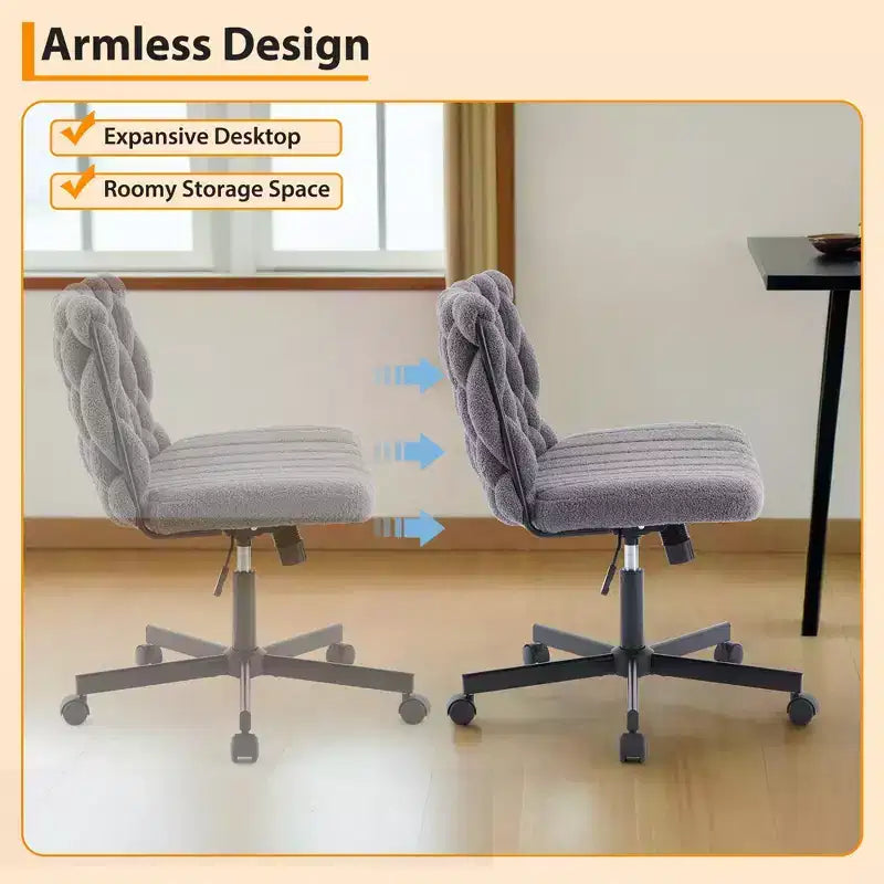 Wide Desk Chair, Criss Cross Chair with Rocking Function & Adjustable Height, Comfy Swivel Armless Chair