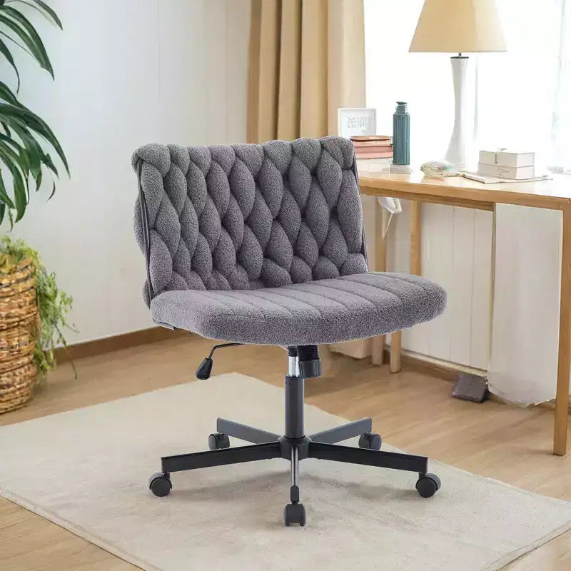 Wide Desk Chair, Criss Cross Chair with Rocking Function & Adjustable Height, Comfy Swivel Armless Chair