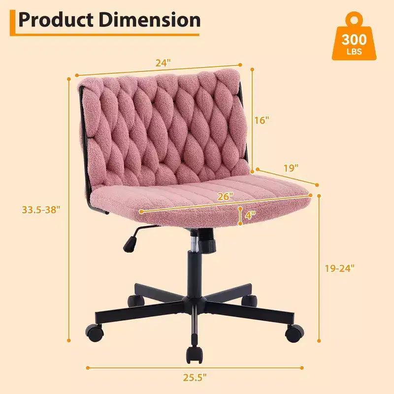 Wide Desk Chair, Criss Cross Chair with Rocking Function & Adjustable Height, Comfy Swivel Armless Chair