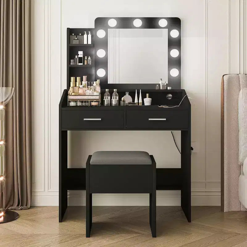 Vanity Desk with Mirror and Lights for Bedroom,Makeup Table with 2 Drawers,3 Light Modes & Dimmable LEDVanity Desk with Mirror and Lights for Bedroom