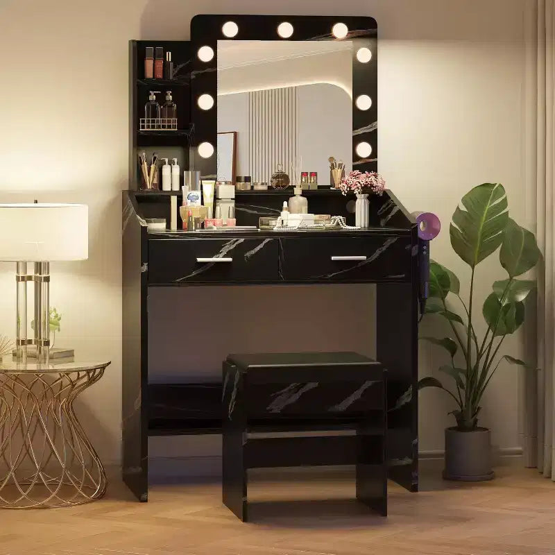 Vanity Desk with Mirror and Lights for Bedroom,Makeup Table with 2 Drawers,3 Light Modes & Dimmable LEDVanity Desk with Mirror and Lights for Bedroom
