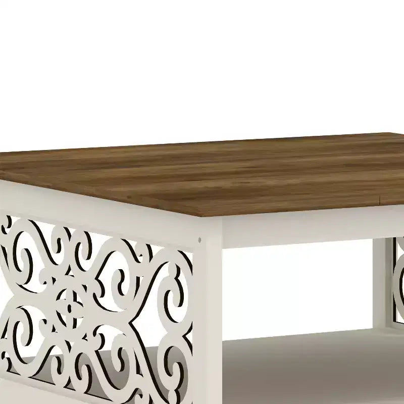 Galano Square Coffee Table with Decorative Cut-Out Panels and Lower Shelf 34.9 W x 34.9 D x 17.1 H