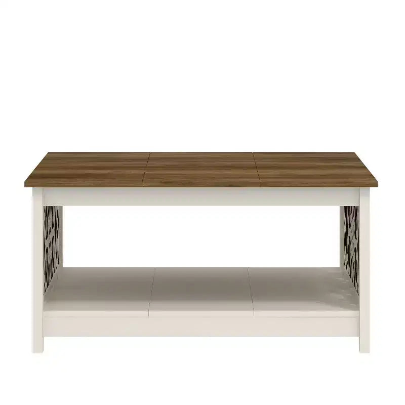 Galano Square Coffee Table with Decorative Cut-Out Panels and Lower Shelf 34.9 W x 34.9 D x 17.1 H
