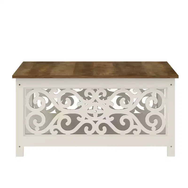 Galano Square Coffee Table with Decorative Cut-Out Panels and Lower Shelf 34.9 W x 34.9 D x 17.1 H