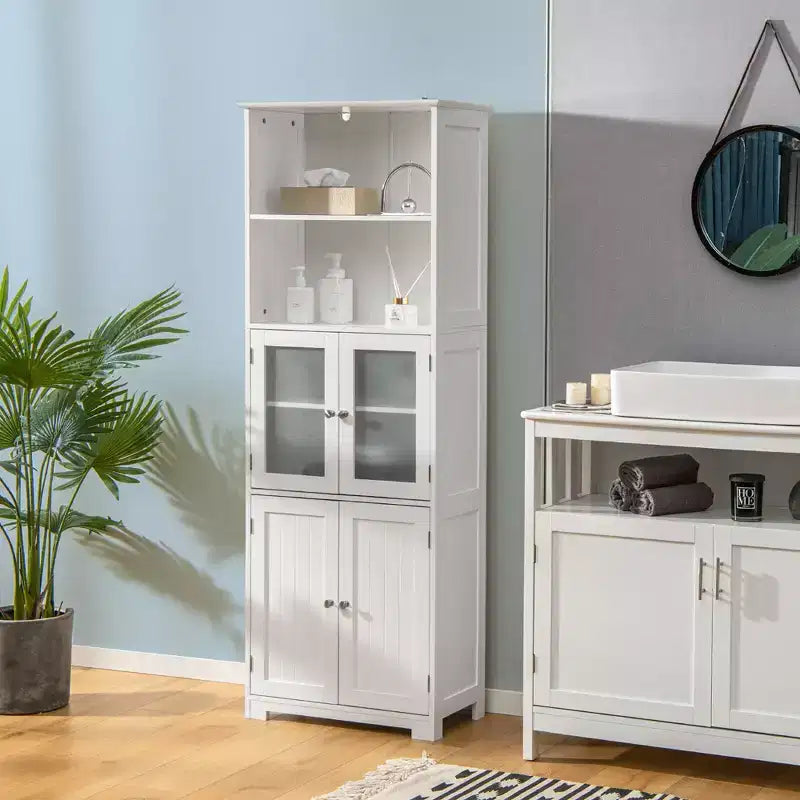 Costway Bathroom Tall Storage Cabinet Linen Tower w/ Glass Door & Adjustable Shelf