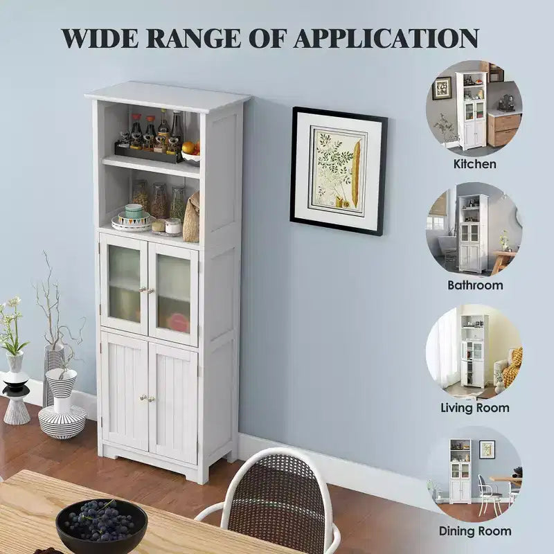 Costway Bathroom Tall Storage Cabinet Linen Tower w/ Glass Door & Adjustable Shelf