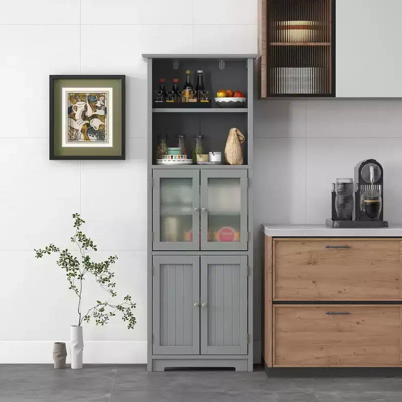 Costway Bathroom Tall Storage Cabinet Linen Tower w/ Glass Door & Adjustable Shelf