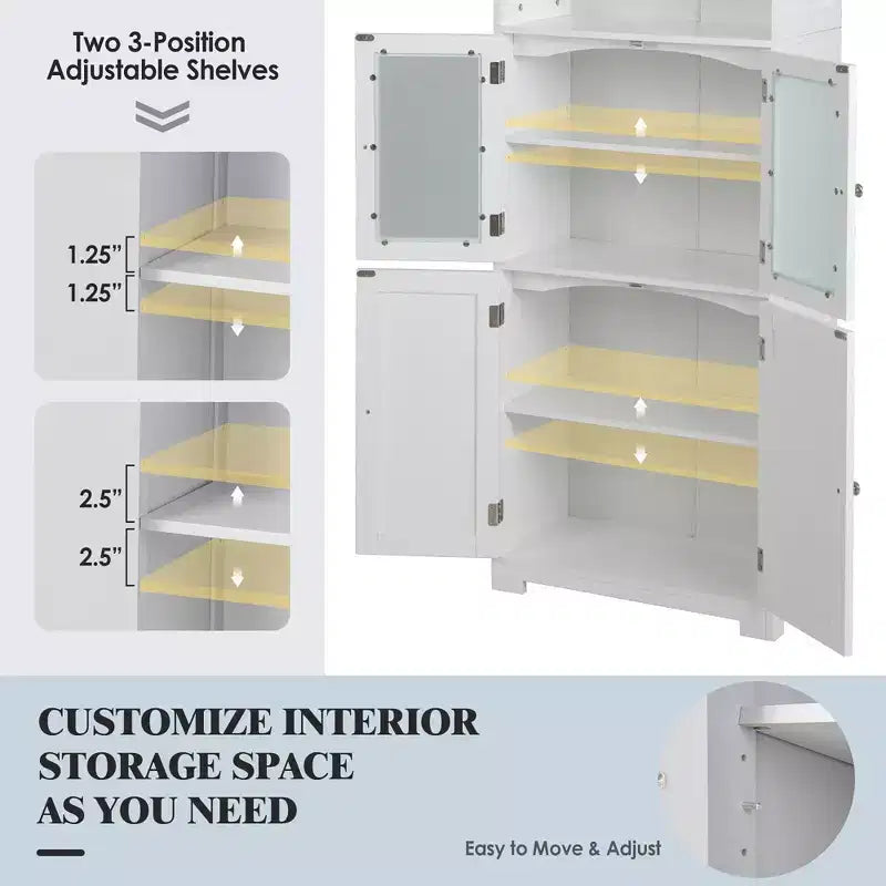Costway Bathroom Tall Storage Cabinet Linen Tower w/ Glass Door & Adjustable Shelf