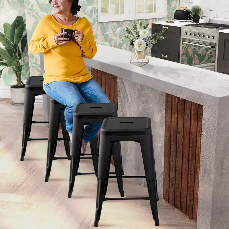 Costway 24 Set of 4 Backless Barstool Counter Height Metal Bar Stool Stackable Chair