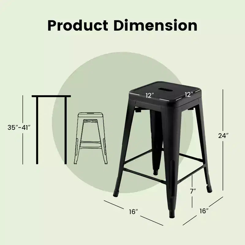 Costway 24 Set of 4 Backless Barstool Counter Height Metal Bar Stool Stackable Chair