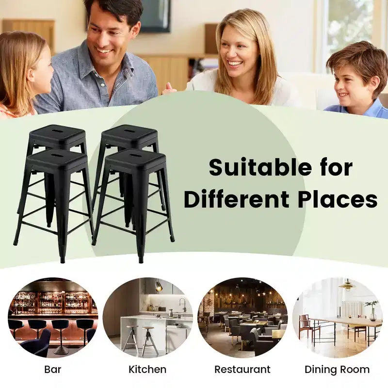 Costway 24 Set of 4 Backless Barstool Counter Height Metal Bar Stool Stackable Chair