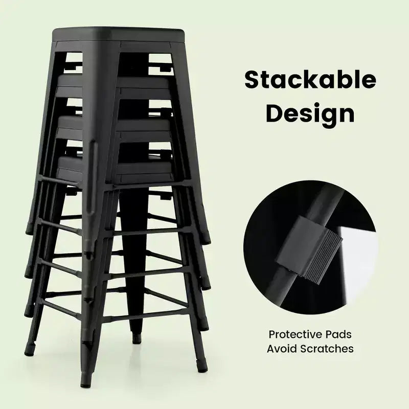 Costway 24 Set of 4 Backless Barstool Counter Height Metal Bar Stool Stackable Chair