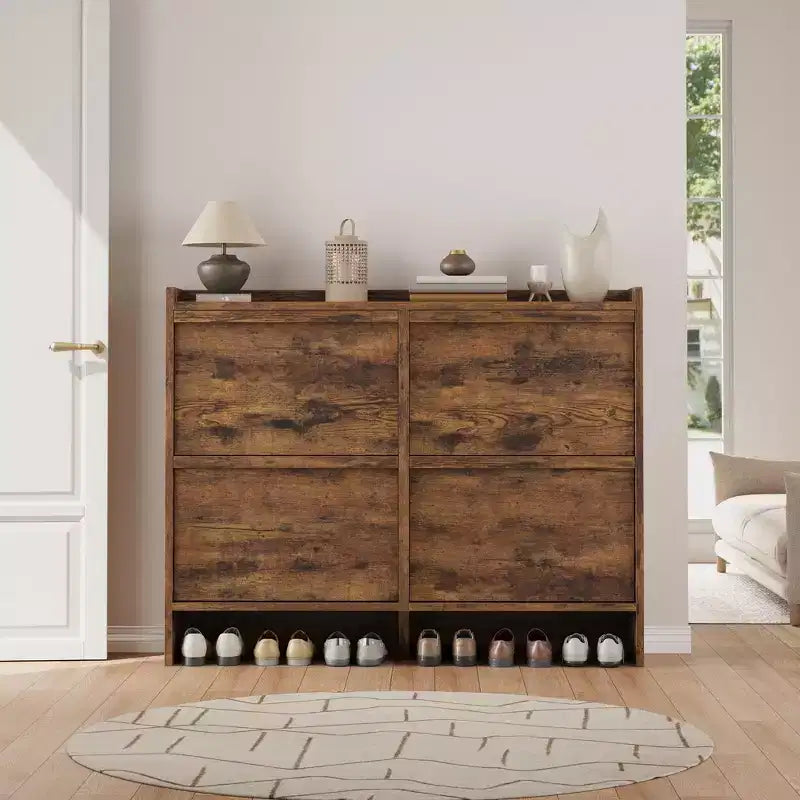 4-Drawer Flip Shoe Cabinet with Adjustable Shelf - Versatile Wooden Storage Organizer for Hallway, Entryway & Living Room