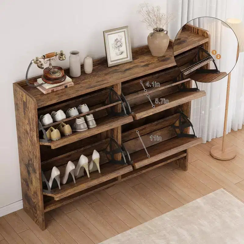 4-Drawer Flip Shoe Cabinet with Adjustable Shelf - Versatile Wooden Storage Organizer for Hallway, Entryway & Living Room