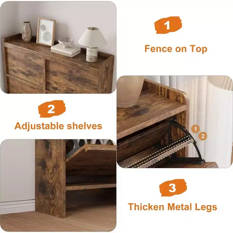 4-Drawer Flip Shoe Cabinet with Adjustable Shelf - Versatile Wooden Storage Organizer for Hallway, Entryway & Living Room