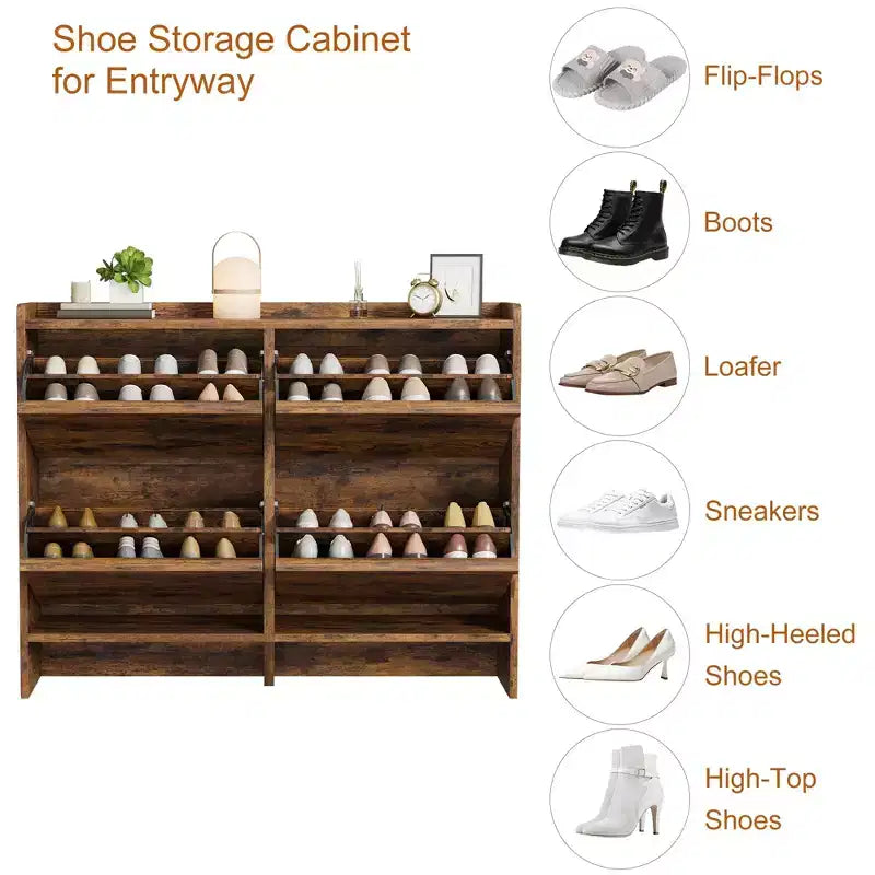 4-Drawer Flip Shoe Cabinet with Adjustable Shelf - Versatile Wooden Storage Organizer for Hallway, Entryway & Living Room