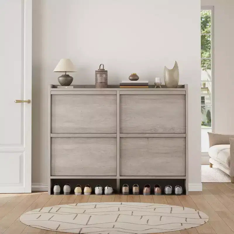 4-Drawer Flip Shoe Cabinet with Adjustable Shelf - Versatile Wooden Storage Organizer for Hallway, Entryway & Living Room