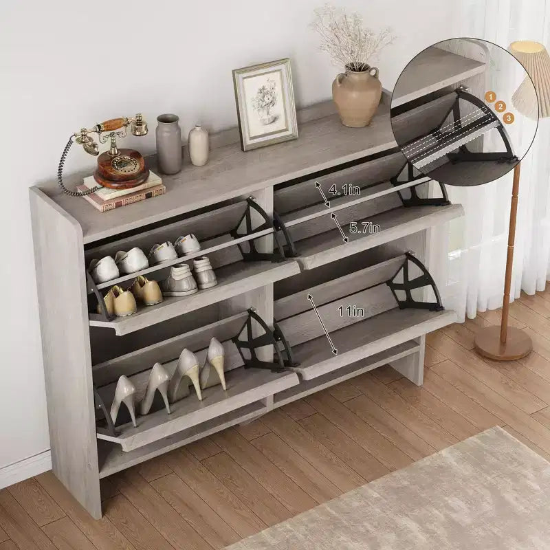 4-Drawer Flip Shoe Cabinet with Adjustable Shelf - Versatile Wooden Storage Organizer for Hallway, Entryway & Living Room