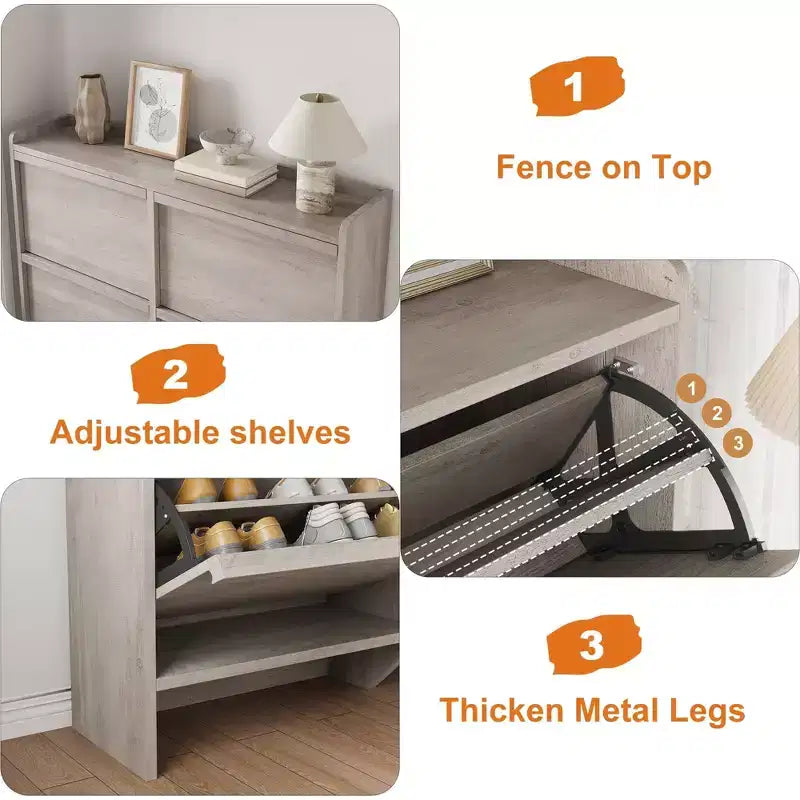 4-Drawer Flip Shoe Cabinet with Adjustable Shelf - Versatile Wooden Storage Organizer for Hallway, Entryway & Living Room
