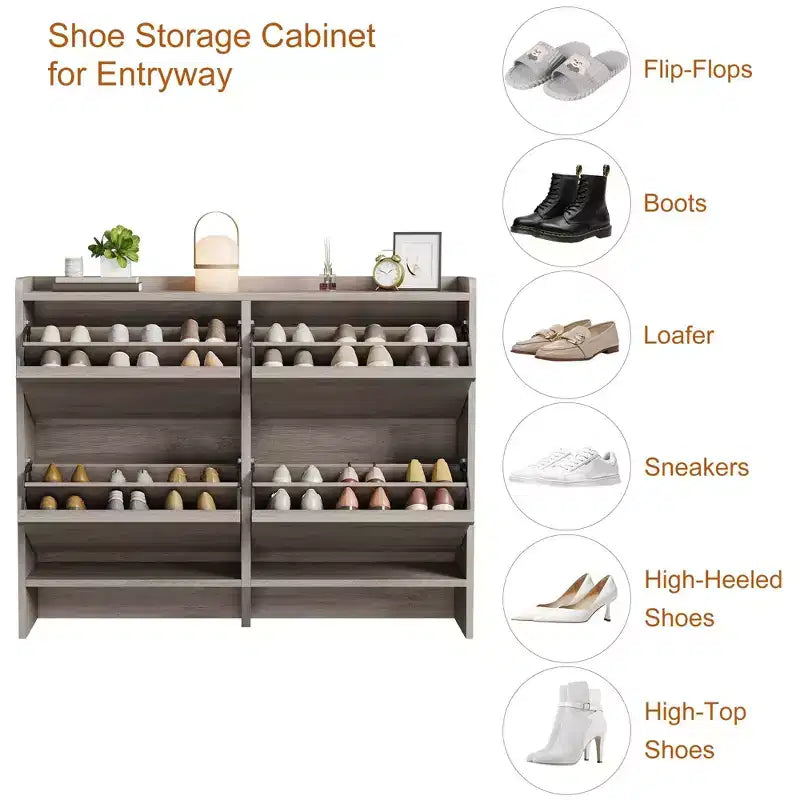 4-Drawer Flip Shoe Cabinet with Adjustable Shelf - Versatile Wooden Storage Organizer for Hallway, Entryway & Living Room