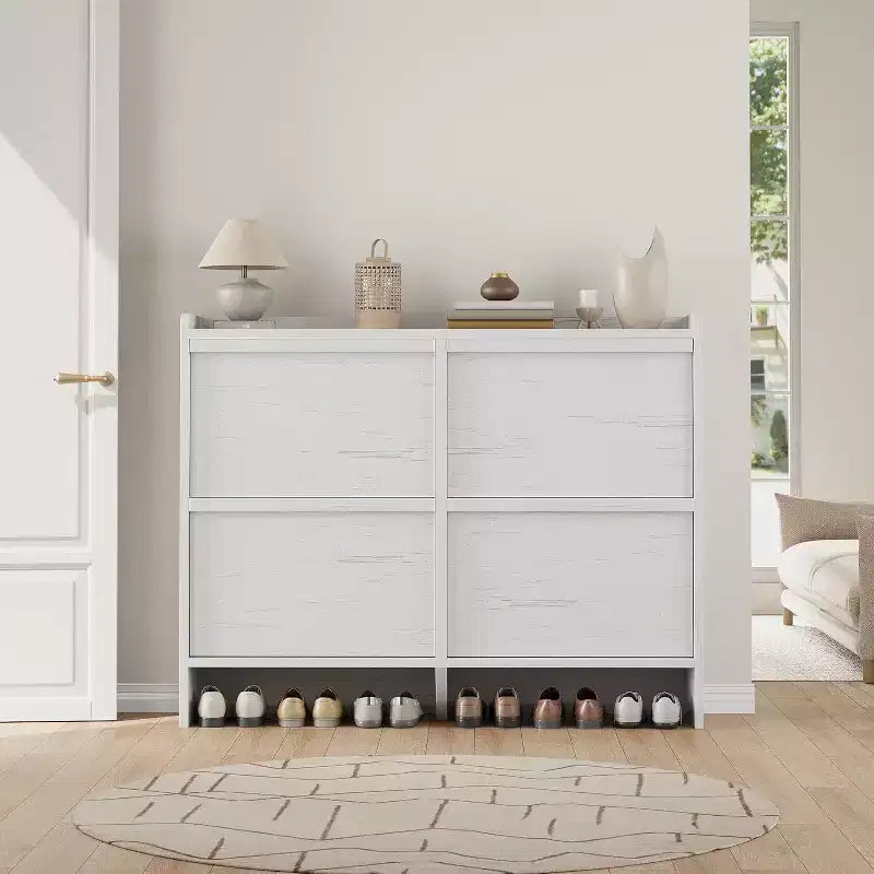 4-Drawer Flip Shoe Cabinet with Adjustable Shelf - Versatile Wooden Storage Organizer for Hallway, Entryway & Living Room