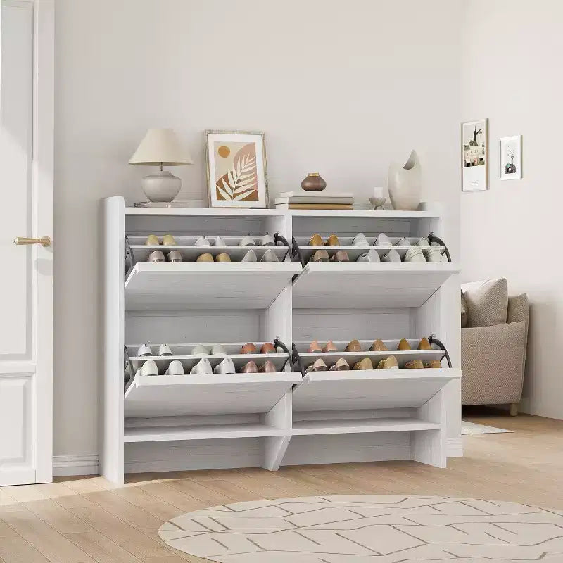 4-Drawer Flip Shoe Cabinet with Adjustable Shelf - Versatile Wooden Storage Organizer for Hallway, Entryway & Living Room