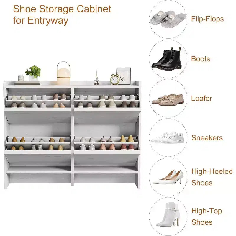 4-Drawer Flip Shoe Cabinet with Adjustable Shelf - Versatile Wooden Storage Organizer for Hallway, Entryway & Living Room