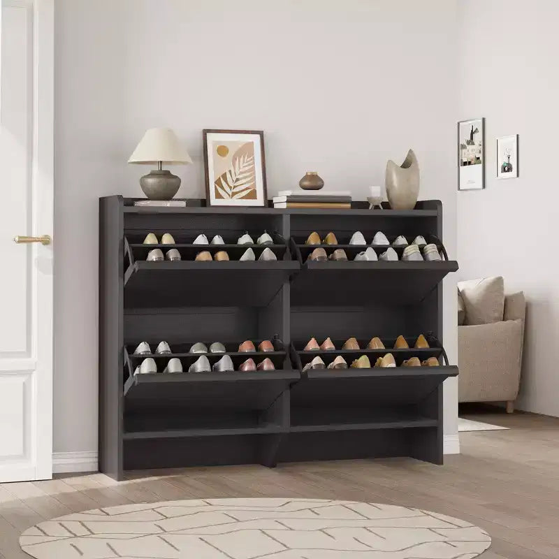4-Drawer Flip Shoe Cabinet with Adjustable Shelf - Versatile Wooden Storage Organizer for Hallway, Entryway & Living Room