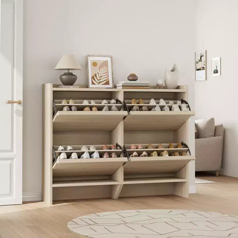 4-Drawer Flip Shoe Cabinet with Adjustable Shelf - Versatile Wooden Storage Organizer for Hallway, Entryway & Living Room