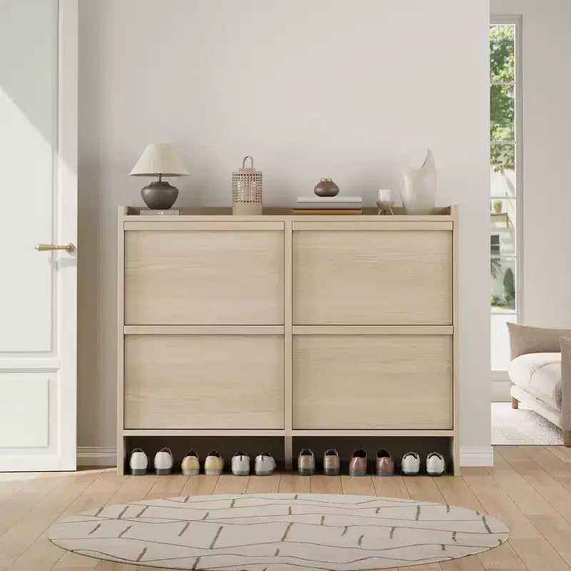4-Drawer Flip Shoe Cabinet with Adjustable Shelf - Versatile Wooden Storage Organizer for Hallway, Entryway & Living Room