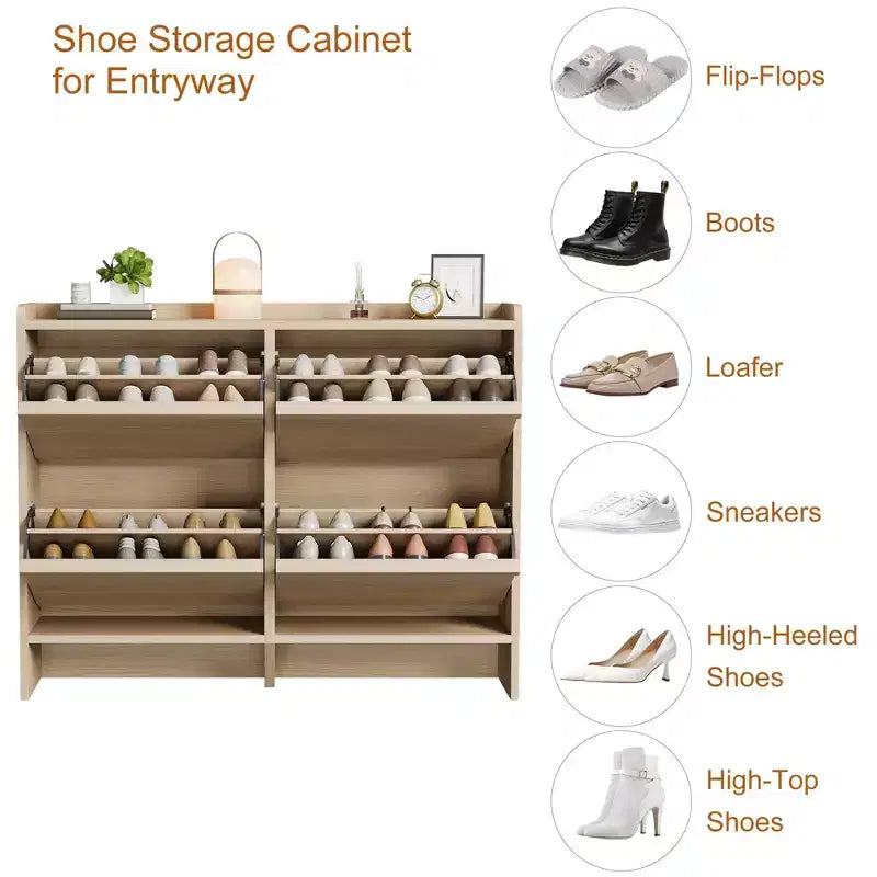 4-Drawer Flip Shoe Cabinet with Adjustable Shelf - Versatile Wooden Storage Organizer for Hallway, Entryway & Living Room