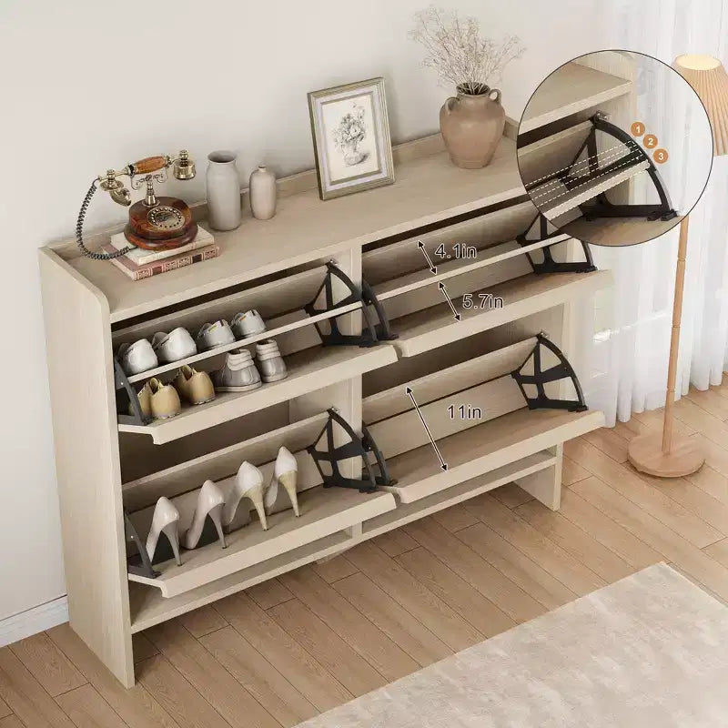 4-Drawer Flip Shoe Cabinet with Adjustable Shelf - Versatile Wooden Storage Organizer for Hallway, Entryway & Living Room